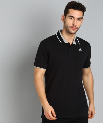 ADIDAS Solid Men Polo Neck Black T-Shirt