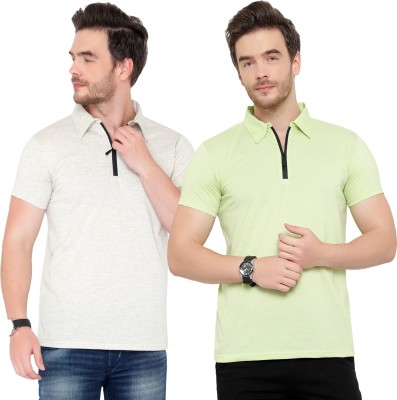 Adorbs Solid Men Polo Neck Grey, Light Green T-Shirt