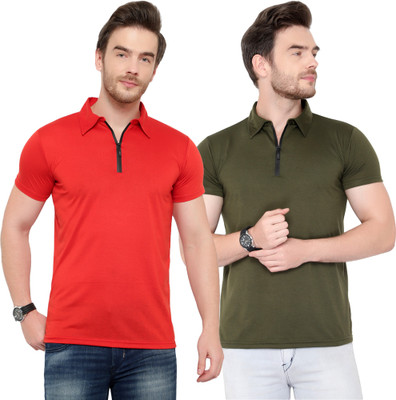 Jaskart Solid Men Polo Neck Red, Green T-Shirt