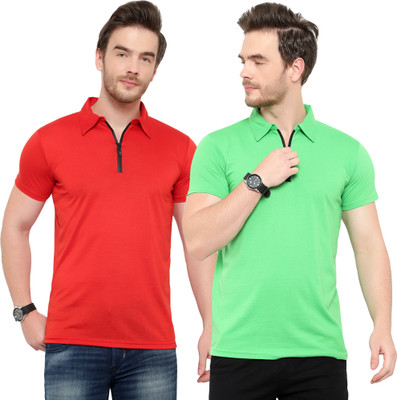 Jaskart Solid Men Polo Neck Red, Green T-Shirt