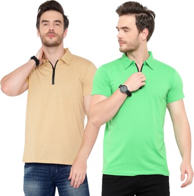 Moordale Solid Men Polo Neck Beige, Light Green T-Shirt