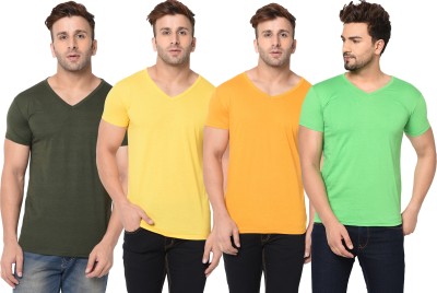 Adorbs Solid Men V Neck Multicolor T-Shirt