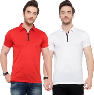 Unite Wear Solid Men Polo Neck Red, White T-Shirt