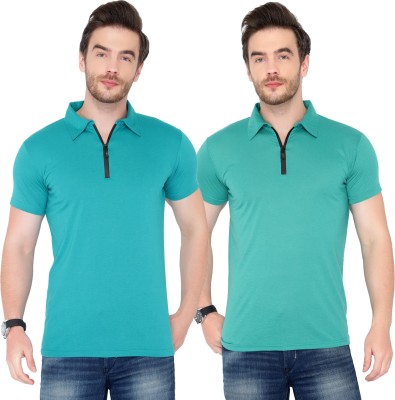 Bribzy Solid Men Polo Neck Green T-Shirt