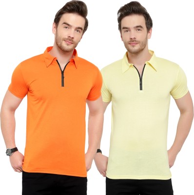 Jangoboy Solid Men Polo Neck Orange, Yellow T-Shirt