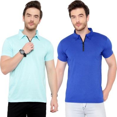 PHINSTAR Solid Men Polo Neck Light Blue, Blue T-Shirt