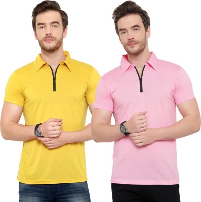 Unite Wear Solid Men Polo Neck Pink, Yellow T-Shirt