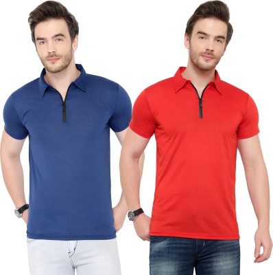 Jangoboy Solid Men Polo Neck Red, Blue T-Shirt