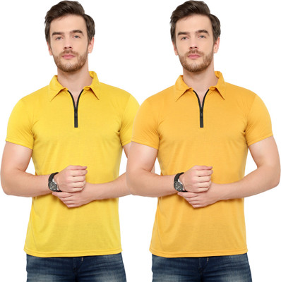 Moordale Solid Men Polo Neck Gold, Yellow T-Shirt