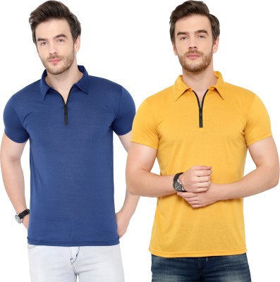 Unite Wear Solid Men Polo Neck Gold, Blue T-Shirt