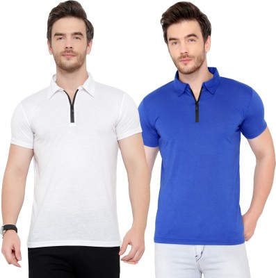 GAGCOBIA Solid Men Polo Neck White, Blue T-Shirt