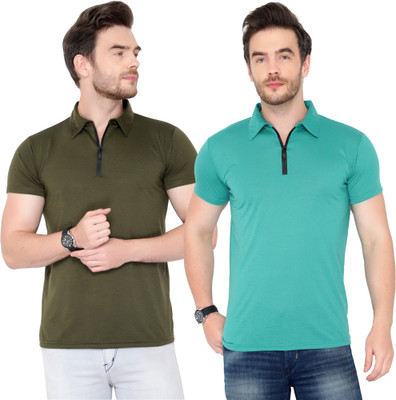 Moordale Solid Men Polo Neck Green, Light Green T-Shirt