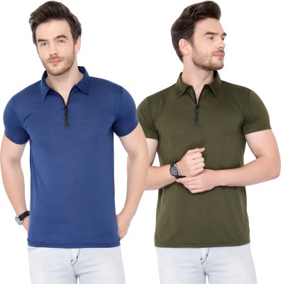 Tivy Solid Men Polo Neck Light Blue, Green T-Shirt