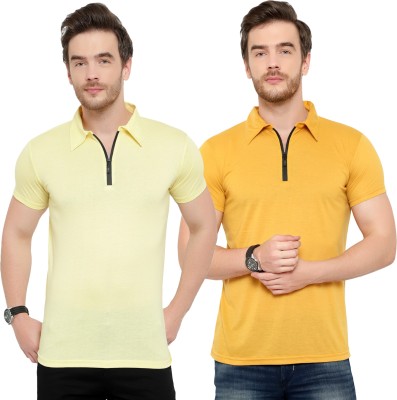 Moordale Solid Men Polo Neck Gold, Yellow T-Shirt