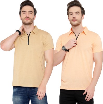 Jangoboy Solid Men Polo Neck Beige T-Shirt