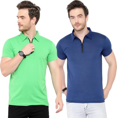 Jangoboy Solid Men Polo Neck Light Blue, Green T-Shirt