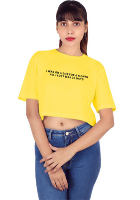 SFOS Casual Half Sleeve Printed Women Yellow Top