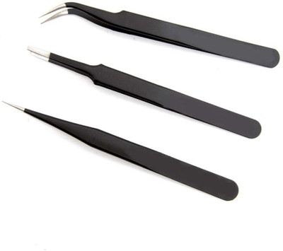 Scorpion Tweezers Black Coated Multi-Purpose Straight, Curved and Flat Tip Tweezer, Set of 3