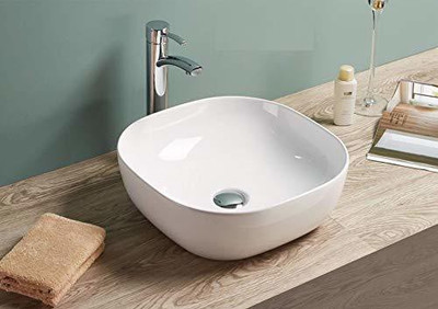 KUDOS White Table top Wash Basin,Tabletop Over or Above Counter Top Wash Basin for Bathroom Sink/Basin Super White Color/ 15 x 15 x 5.5 Inch (White) Table Top Basin(White)