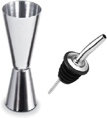 Anne-kee Stainless Steel 1 PCs 30/60 ML Peg Measure and 1 PCs Liquor Pourer Wine Whisky Cocktail Measuring Jigger and Oil Wine Liquor Pourer Home Kitchen Bar Hotel Tool Set 2 - Piece Bar Set(Stainless Steel)