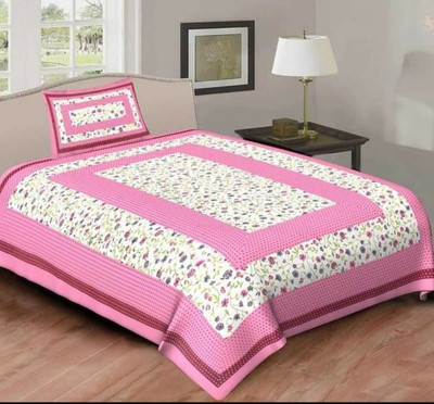 VASTRA VILLA Cotton Single Flat 165 TC Floral Bedsheet(Pack of 1, Pink White)