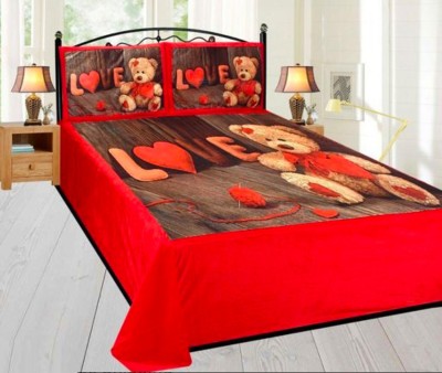 ARTSY HOME 300 TC Velvet Double 3D Printed Flat Bedsheet(Pack of 1, Red, Brown)