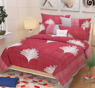 Habitat Polycotton Double Flat 180 TC Printed Bedsheet(Pack of 1, Maroon)