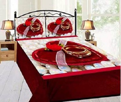 ARTSY HOME 300 TC Velvet Double 3D Printed Flat Bedsheet(Pack of 1, Red)