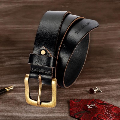 MONKS & KNIGHTS Men Formal Black Genuine Leather Belt