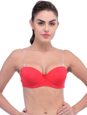 TOMKOT Backless And Strapless Bra Women Balconette Lightly Padded Bra(Red)