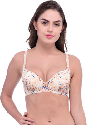 TOMKOT Flower Print bra Women Push-up Lightly Padded Bra(Beige)