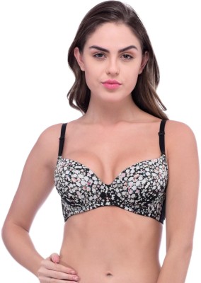 TOMKOT Flower Print bra Women Push-up Lightly Padded Bra(Black)