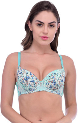 TOMKOT Flower Print bra Women Push-up Lightly Padded Bra(Light Green)