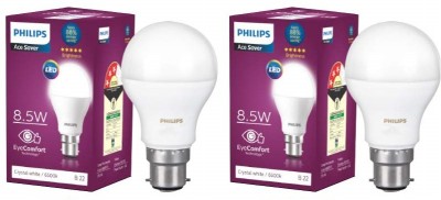 PHILIPS 8.5 W Round B22 LED Bulb(White, Pack of 2)