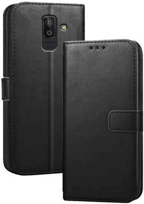 Luxury Counter Flip Cover for Samsung Galaxy J8 2018 Premium Quality |Dual Stiched |Complete Protection| Back Cover(Black, Dual Protection, Pack of: 1)