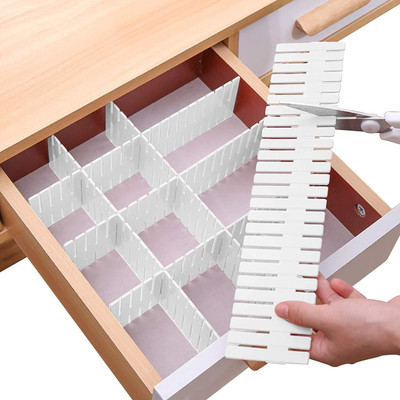 Wishland Adjustable Stretchable Interlocking Pack Of 6 Pcs White Drawer Divider(Plastic)