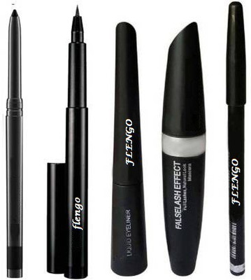 FLENGO Smudge Proof Makeup Beauty Kajal & High Quality Waterproof Liquid-Eye Liner 36H No Smudge Suitable For Contact Lens Users 3 g Deep Black & 3in1 Ultra Eyeliner , Mascara , Eyebrow Pencil(5 Items in the set)