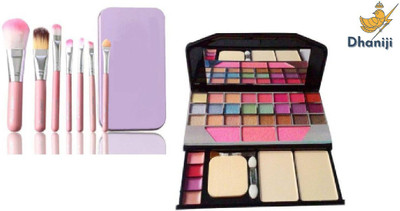 Dhaniji All in One Best Makeup kit 6155 (Eyeshadow,Blusher,Compact,Lip Gloss) with Set of 7 Makeup Brushes with Storage Box(2 Items in the set)