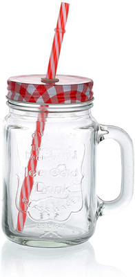 Vastarpara Mason Glass Jar with folded straw and handle Glass Mason Jar Glass Mason Jar(500 ml, Pack of 4)