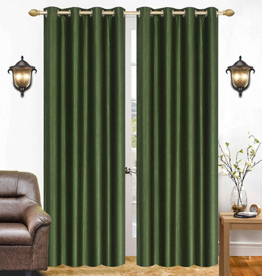 Galaxy Home Decor 274 cm (9 ft) Long Door Polyester Curtain (Pack Of 2)(Dark Green, Plain)