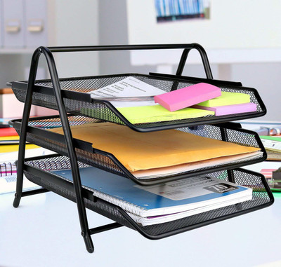MAX MY SHOP 3 Compartments Metal file rack(Black)
