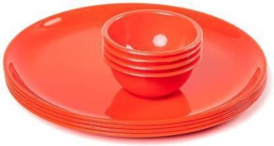Everbuy Pack of 6 Plastic Microwave Safe and Unbreakable Round Plastic Dinner Set For Home Kitchen Restaurant Parties and Daily Use Set of {2 Dinner Plates + 4 Bowls} RED Dinner Set(Microwave Safe)