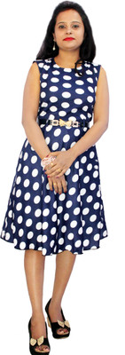 AGNIV Women A-line Dark Blue Below Knee Dress
