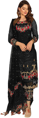 KAPANKU Georgette Embroidered Salwar Suit Material