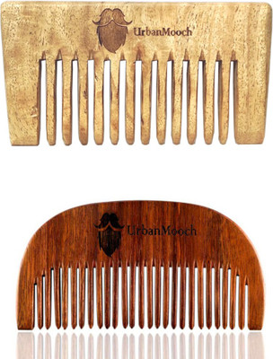 UrbanMooch Organic Sheesham Wood Beard Comb & Neem Wood Hair Comb Combo Set for Ultimate Hair & Beard Styling
