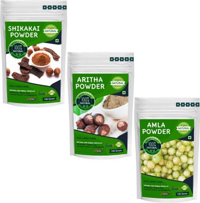 NATURAL AND HERBAL PRODUCTS Amla Powder, Aritha Powder & Shikakai Powder Hair Care Combo - 300 gram (Pack of 3)(300 g)