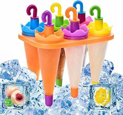 GETZET 6 in 1 Umbrella Style Ice Candy Stick Popsicle Mold & Kulfi Frozen Stick Ice Cream Pop Yogurt Jelly Lolly Maker Tray Mould-Star Shape Ice Cream Candy Kulfi Maker. Multicolor Plastic Ice Ball Tray(Pack of1)
