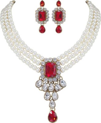 BJ JEWEL Alloy Gold-plated Red, White Jewellery Set(Pack of 1)