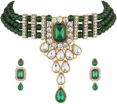 BJ JEWEL Alloy Gold-plated White, Green Jewellery Set(Pack of 1)