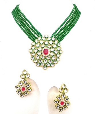 Jewar Mandi Brass Gold-plated Green, White, Pink Jewellery Set(Pack of 1)